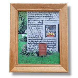 1980s Original Painting Rustic Cottage